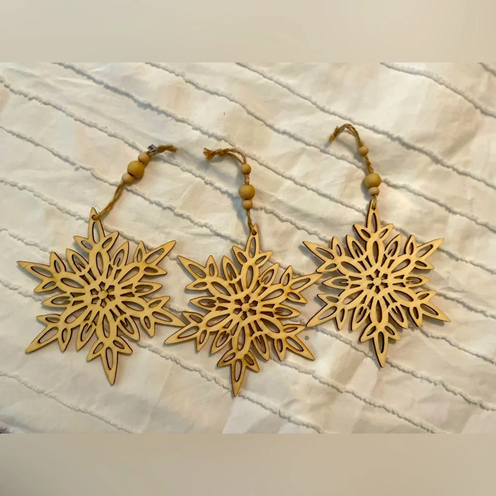 At home wood snowflakes ornaments bundle of 3